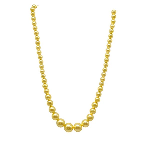 Vintage Yellow Faux Pearl Beaded Necklace With Gold Tone Chain Clasp - Picture 1 of 5